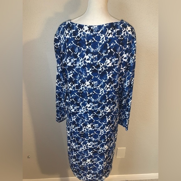 J. Crew Mercantile Size Medium Blue Floral Shift Dress Long Sleeve - Picture 2 of 5